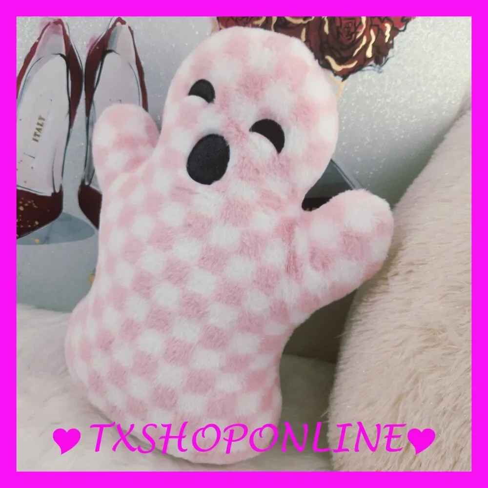 💗👻Pink ghost shaped sherpa plush throw pillow👻💗